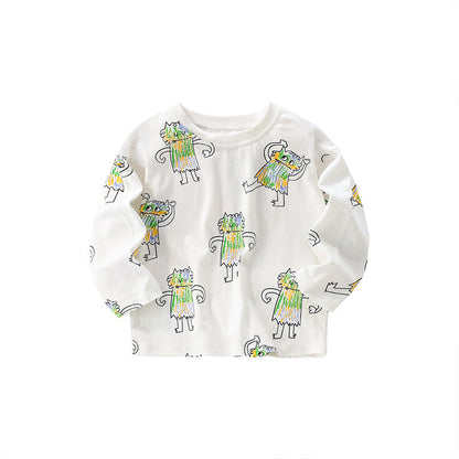 Cartoon Print Soft Cotton Long Sleeve Crewneck Shirt