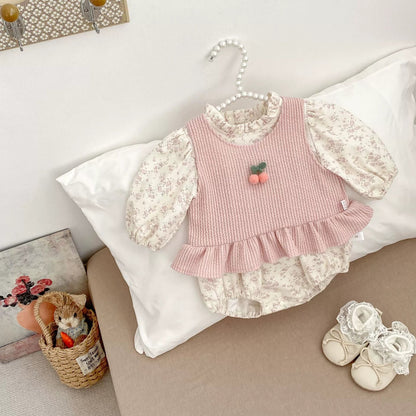 Cherry Decorated Sleeveless Onesie & Vest