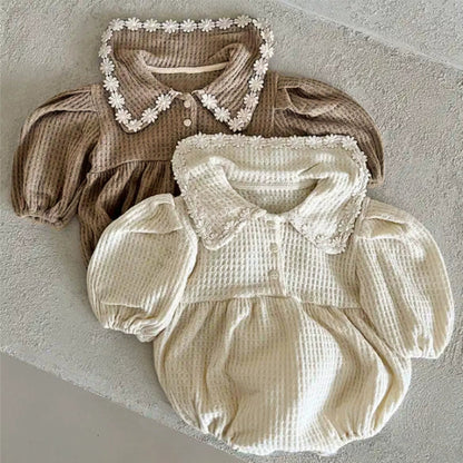 Long Sleeve Waffle & Floral Pattern Onesie