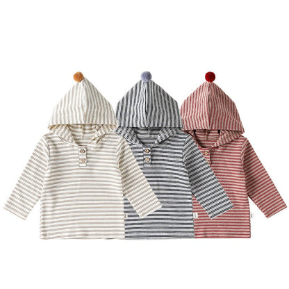 Striped Pattern Long Sleeve Hooded Top