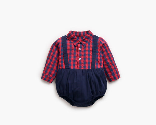 Plaid Lapel Bodysuit Onesie