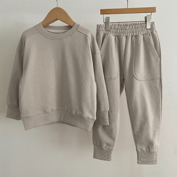Casual Solid Color Long Sleeve Pullover and Pants Set