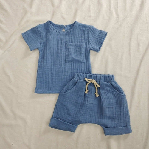 Short Sleeve Solid Color Shirt and Pants Set