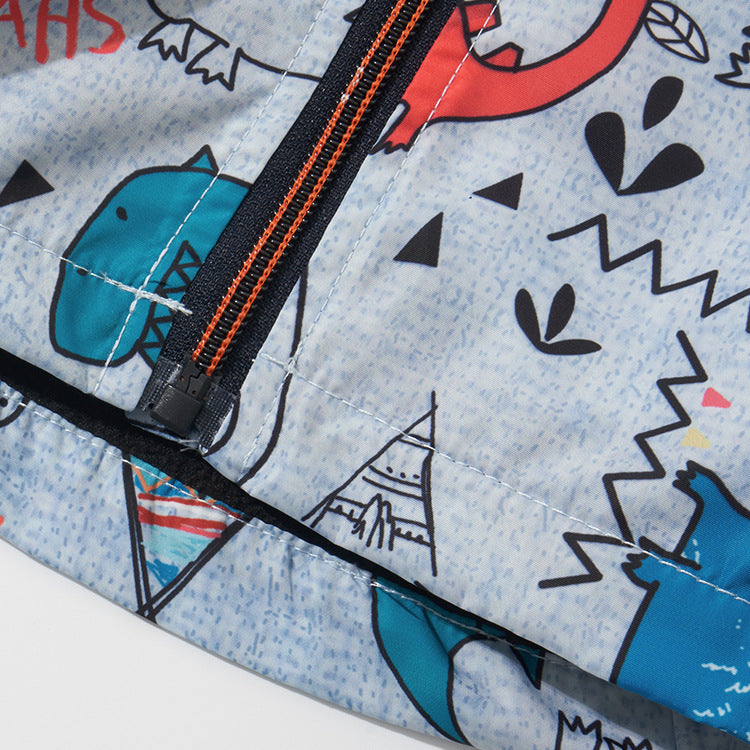 Rainbow/Dinosaur Graphic Long Sleeve Zipper Jacket