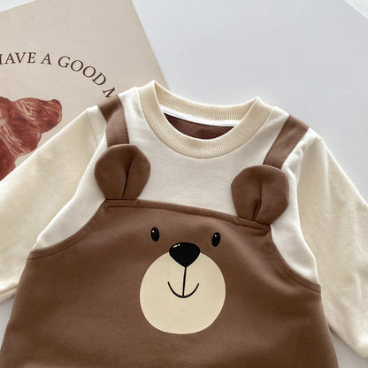 Long Sleeve Teddy Bear Pattern Onesie