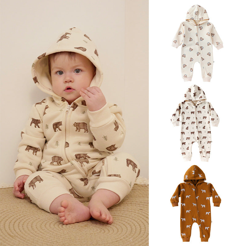 Long Sleeve Animal Pattern Hooded Onesie