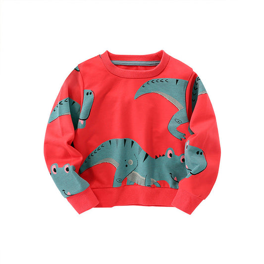 Dinosaur Pattern Long Sleeve Crewneck Hoodie