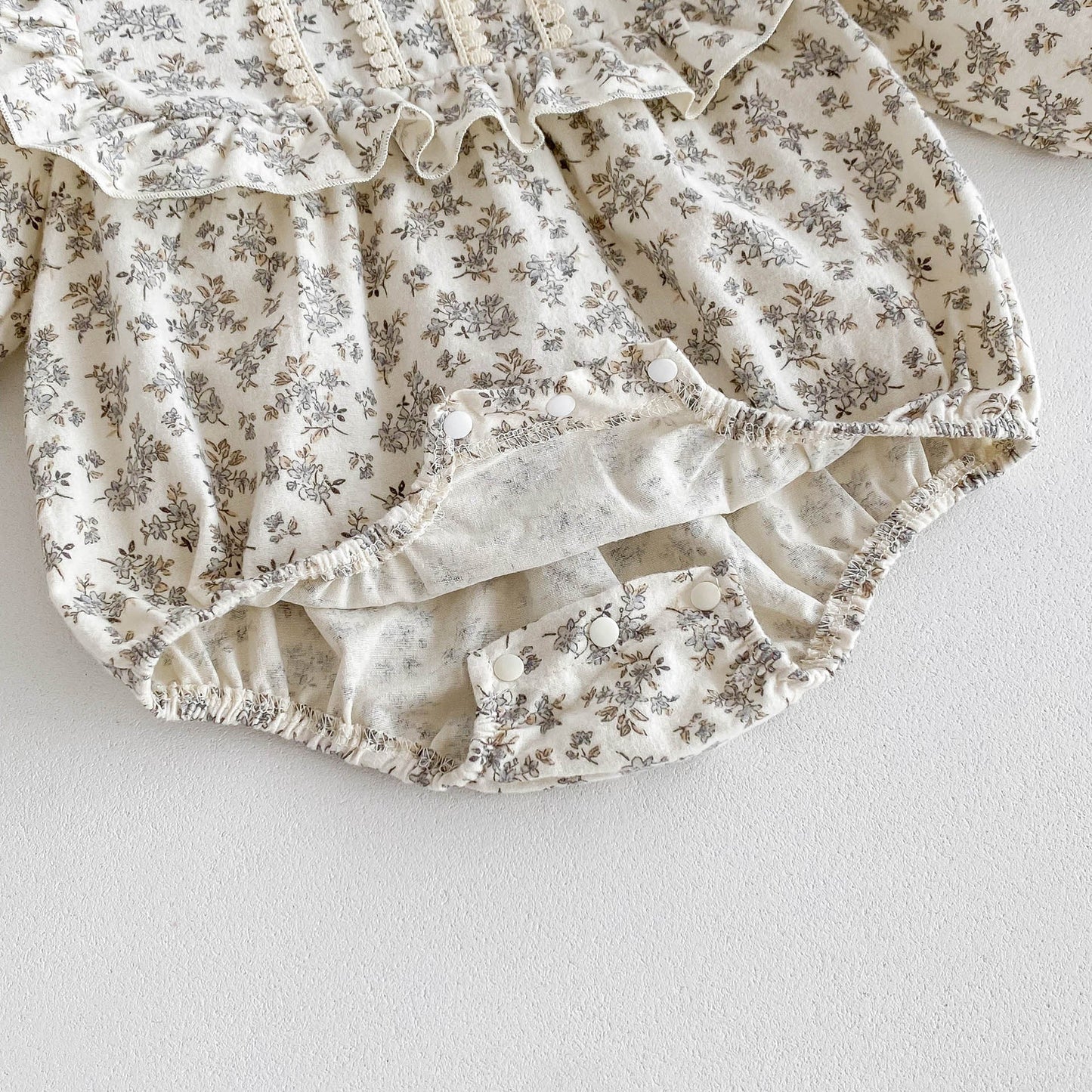 Khaki Floral Print Long Sleeve Onesie