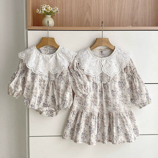 Flower Pattern Long Sleeve Onesie & Dress