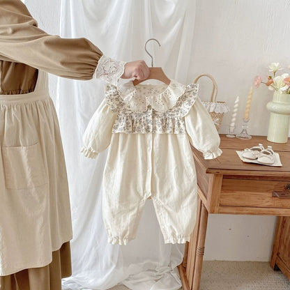 Long Sleeve Flowers Pattern Patchwork Romper