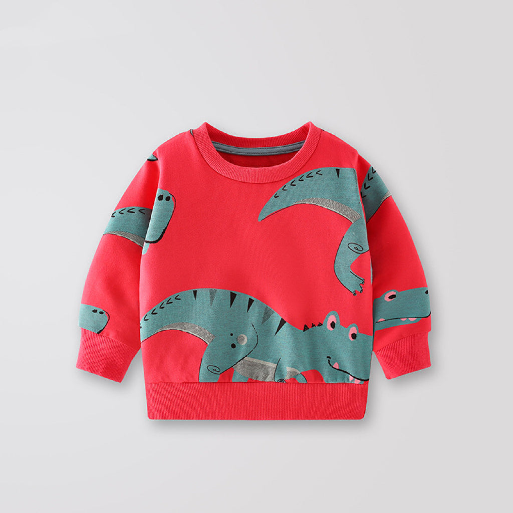Dinosaur Pattern Long Sleeve Crewneck Hoodie