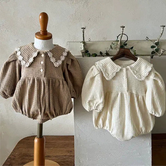 Long Sleeve Waffle & Floral Pattern Onesie