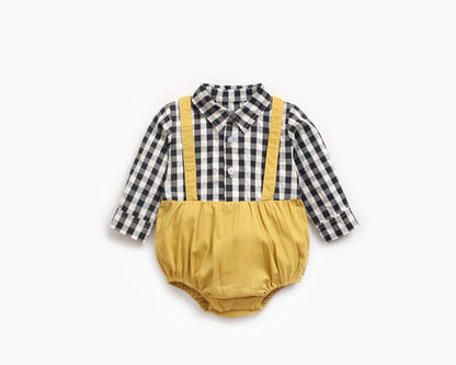 Plaid Lapel Bodysuit Onesie