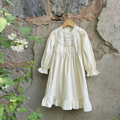 Flower Embroidery Pattern Long Sleeve Dress