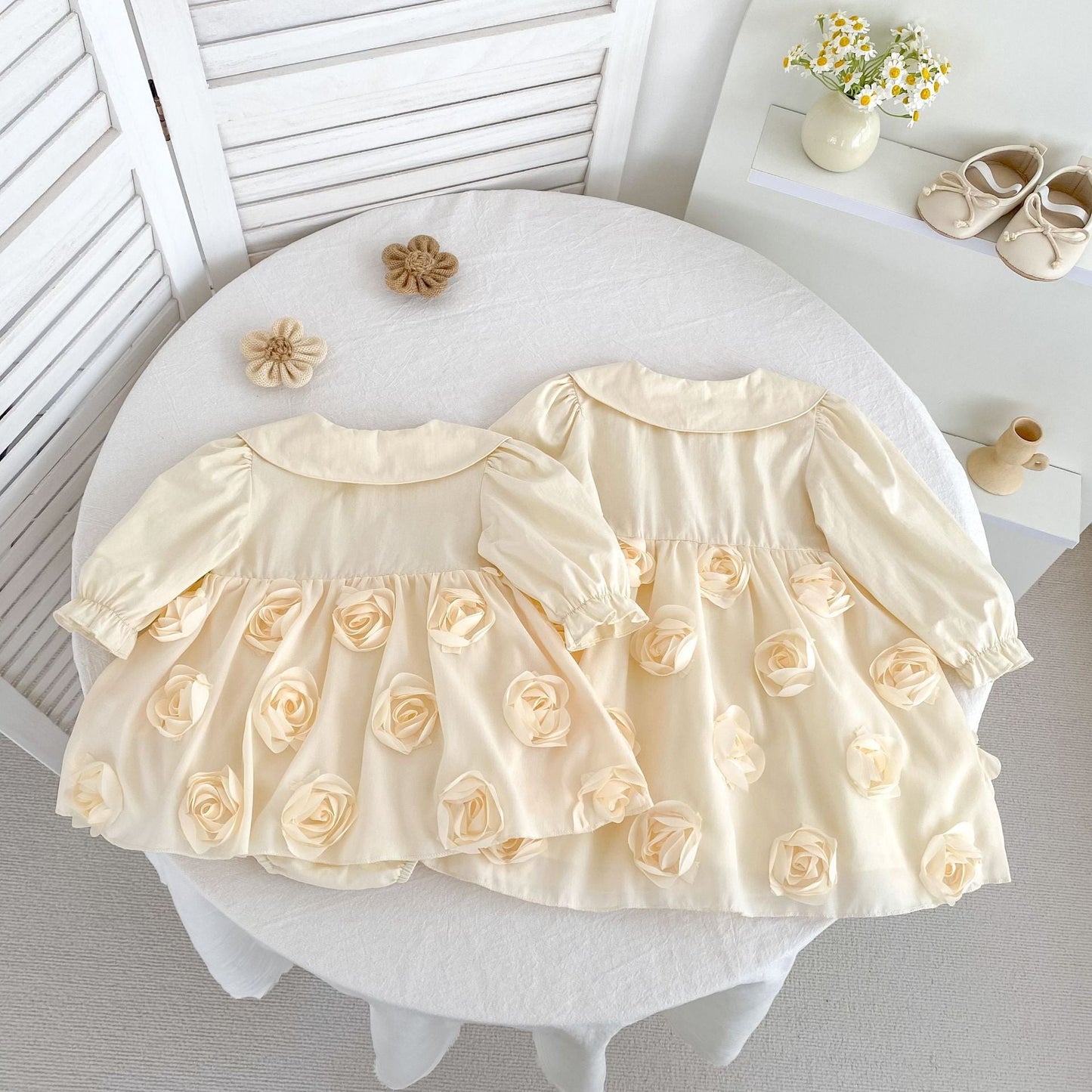 Flowers Pattern Long-Sleeved Peter Pan Collar Dress