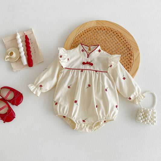 Rose Print Baby Girls Long Sleeve Onesie