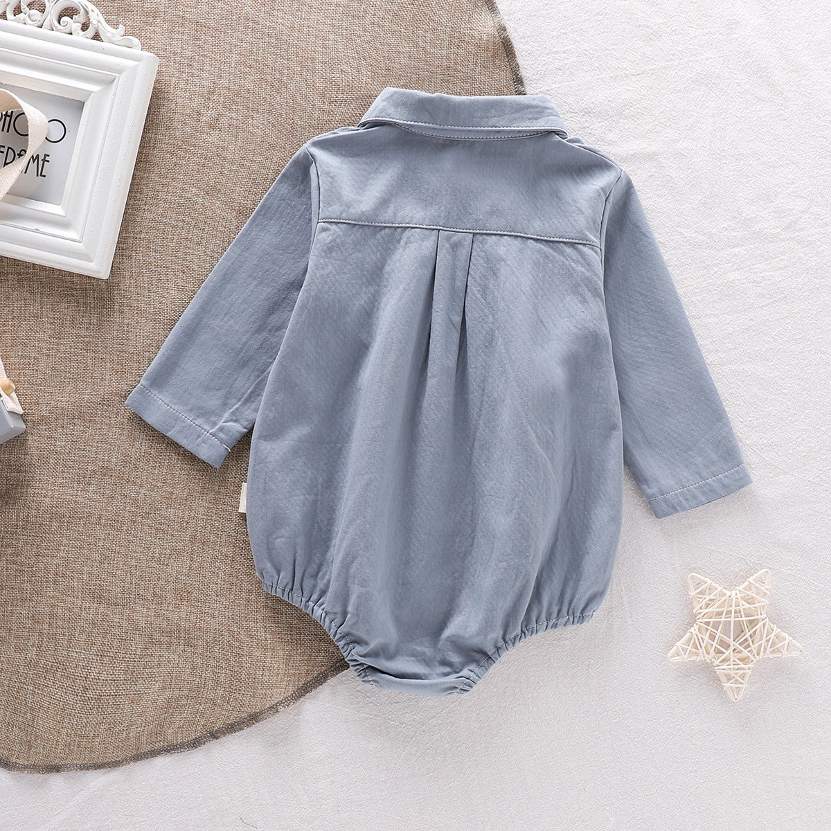 Long Sleeve Single Breasted Turn-Down Collar Onesie