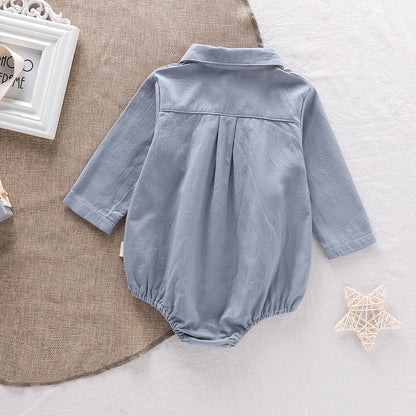 Long Sleeve Single Breasted Turn-Down Collar Onesie