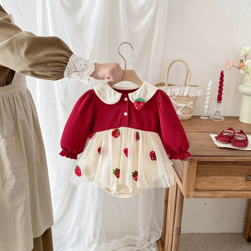 Long Sleeve Strawberry Pattern Onesie