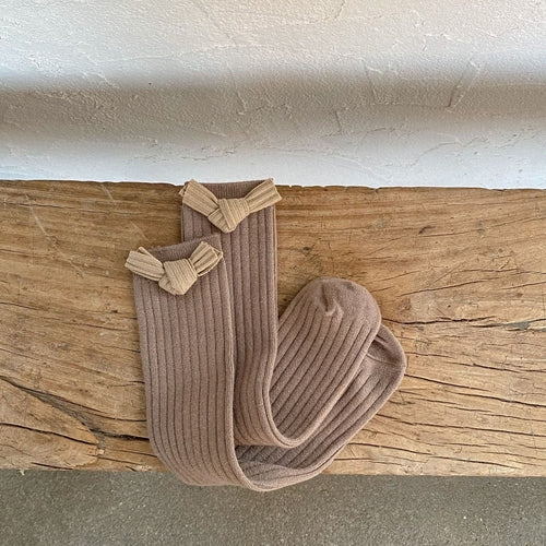 Solid Color Bow Patched Design Mid Tube Socks