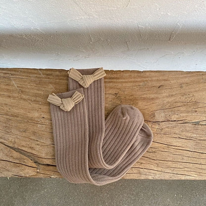 Solid Color Bow Patched Design Mid Tube Socks