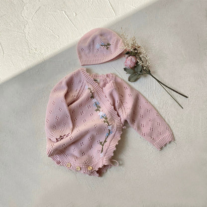Pink Eyelet V-Neck Onesie