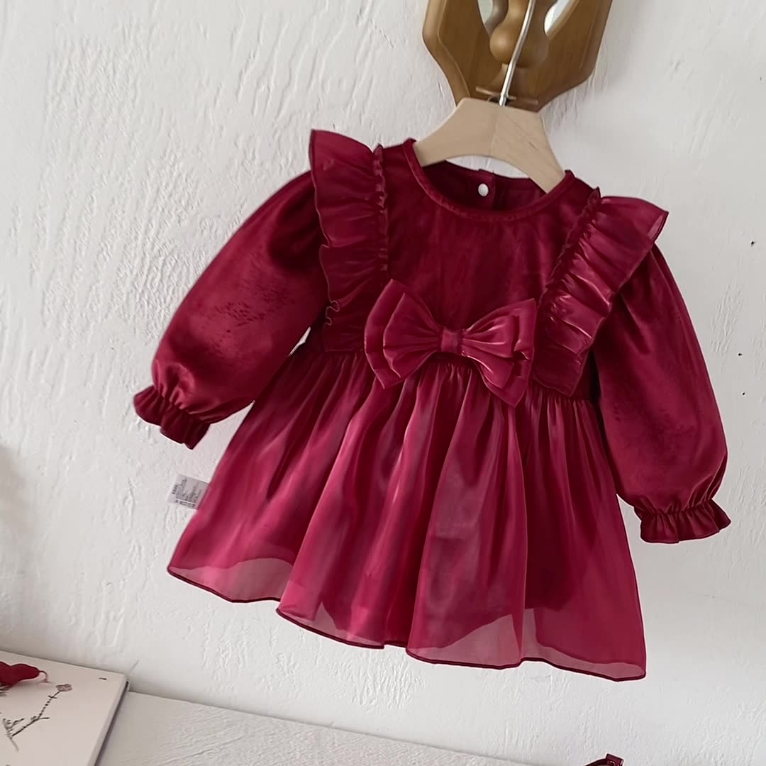 Long Sleeve Butterfly-Bow Red Dress