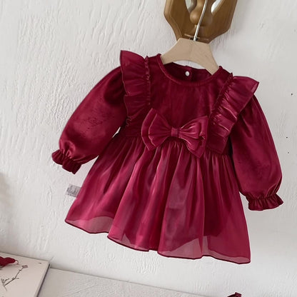 Long Sleeve Butterfly-Bow Red Dress