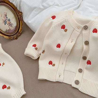 Mushroom Embroidered Sleeveless Onesie & Sweater