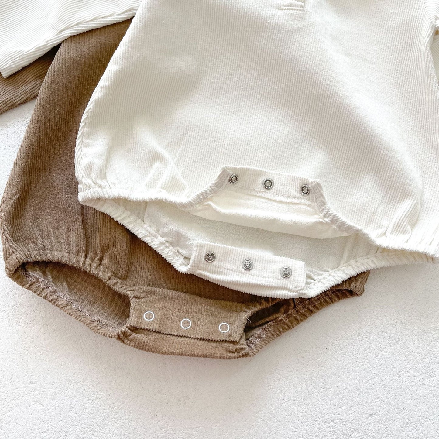 Embroidered Collar Long Sleeve Corduroy Onesie