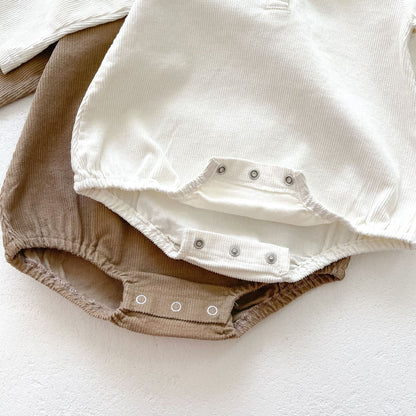Embroidered Collar Long Sleeve Corduroy Onesie