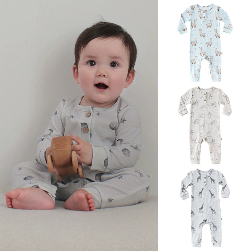 Long Sleeve Animal Pattern Sleep & Play Onesie