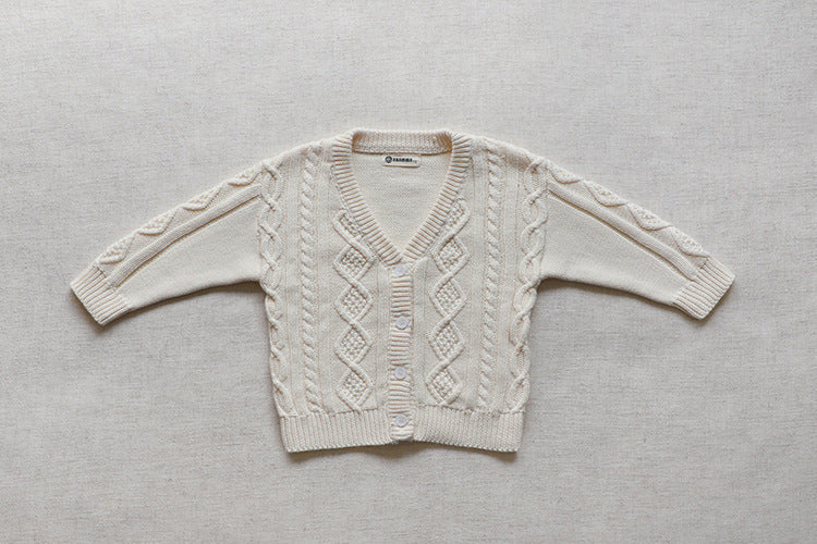 Knit Pattern Solid Color V-Neck Cardigan
