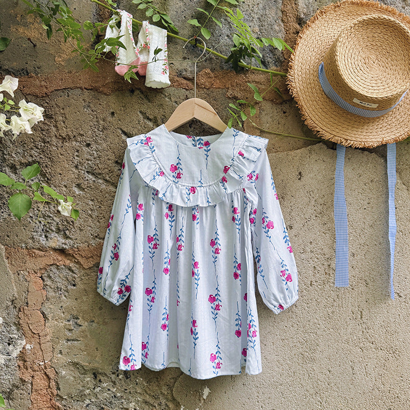 Floral Pattern Long Sleeve Crew Neck Dress