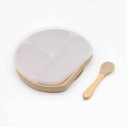 Silicone Compartment Plate With Wooden Spoon