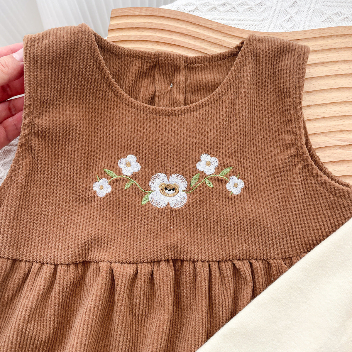 Flower Embroidered Long Sleeve Onesie Set