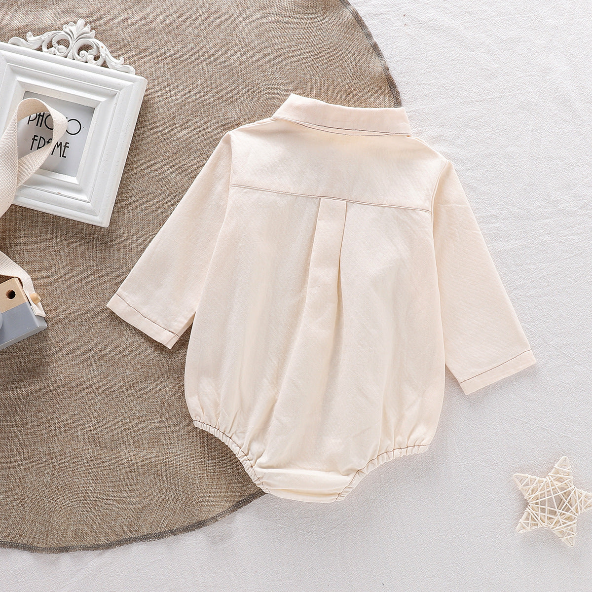 Long Sleeve Single Breasted Turn-Down Collar Onesie