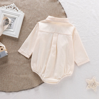 Long Sleeve Single Breasted Turn-Down Collar Onesie