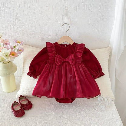 Long Sleeve Butterfly-Bow Red Dress