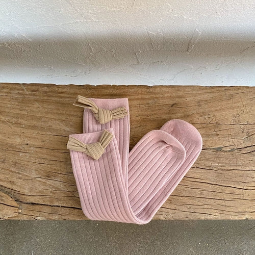 Solid Color Bow Patched Design Mid Tube Socks
