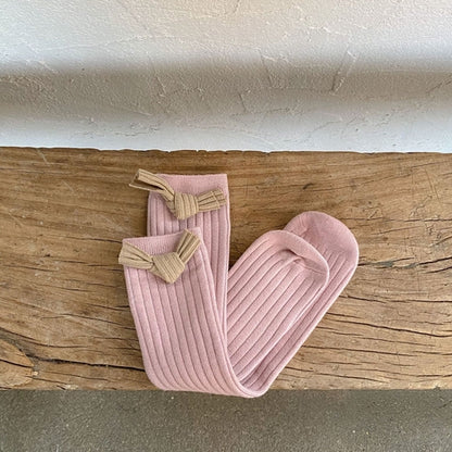 Solid Color Bow Patched Design Mid Tube Socks
