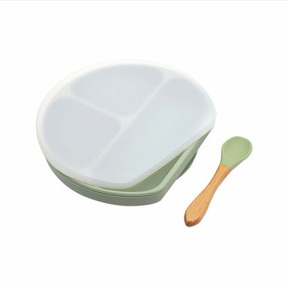 Silicone Compartment Plate With Wooden Spoon