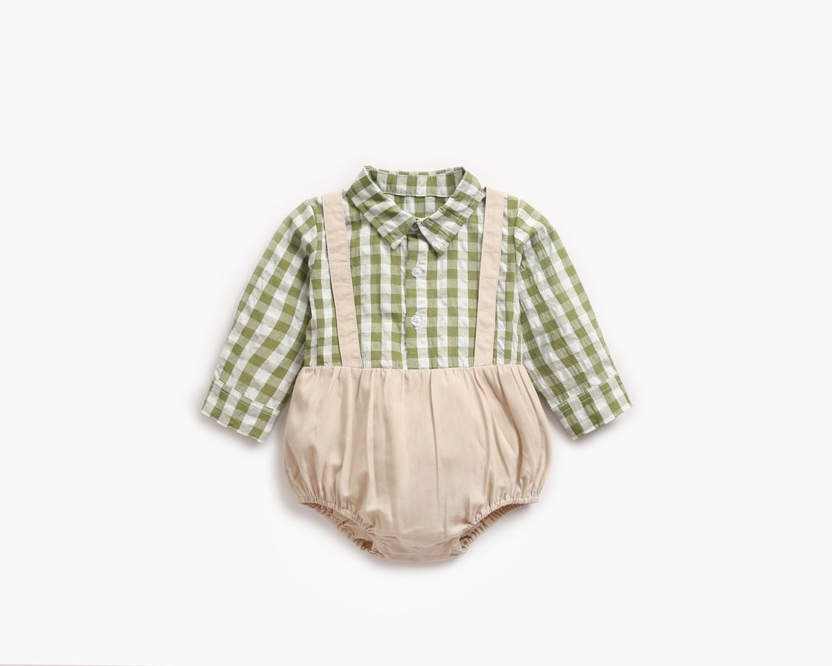 Plaid Lapel Bodysuit Onesie