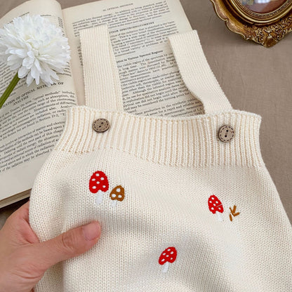 Mushroom Embroidered Sleeveless Onesie & Sweater