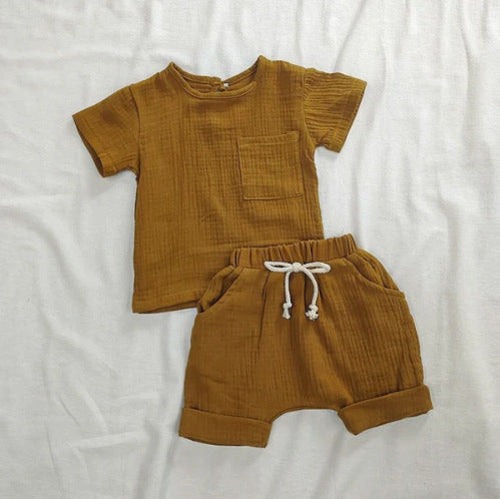 Short Sleeve Solid Color Shirt and Pants Set