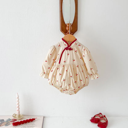 Baby Girls Cherry Print Long Sleeve Onesie