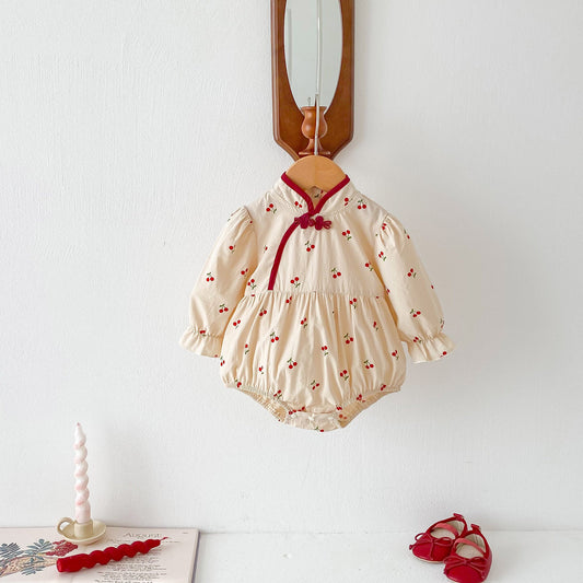 Baby Girls Cherry Print Long Sleeve Onesie