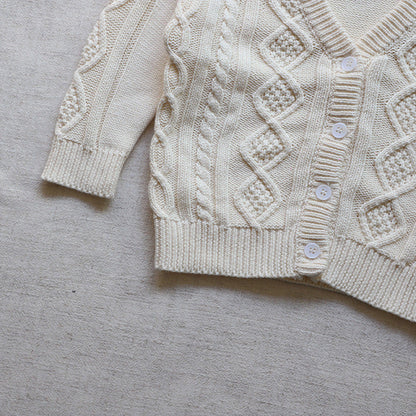 Knit Pattern Solid Color V-Neck Cardigan