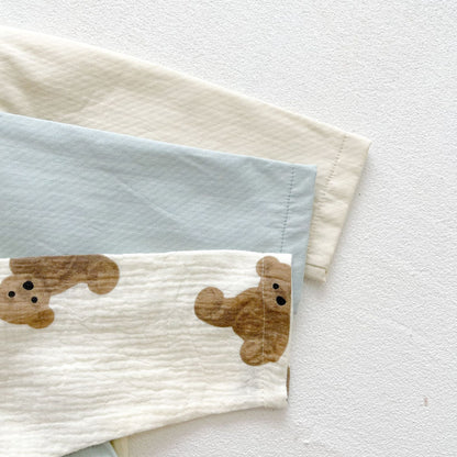 Single-Breasted Bear Print Onesie with Bow Tie