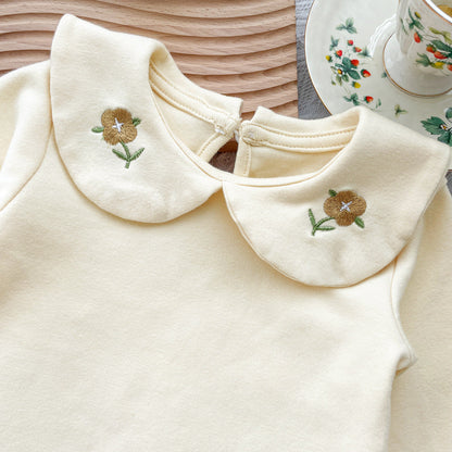 Flower Embroidered Long Sleeve Onesie Set